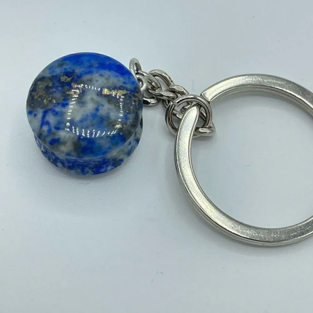 Lapis Lazuli yo-yo circle keychain key ring pendant chain NEW hand crafted seren